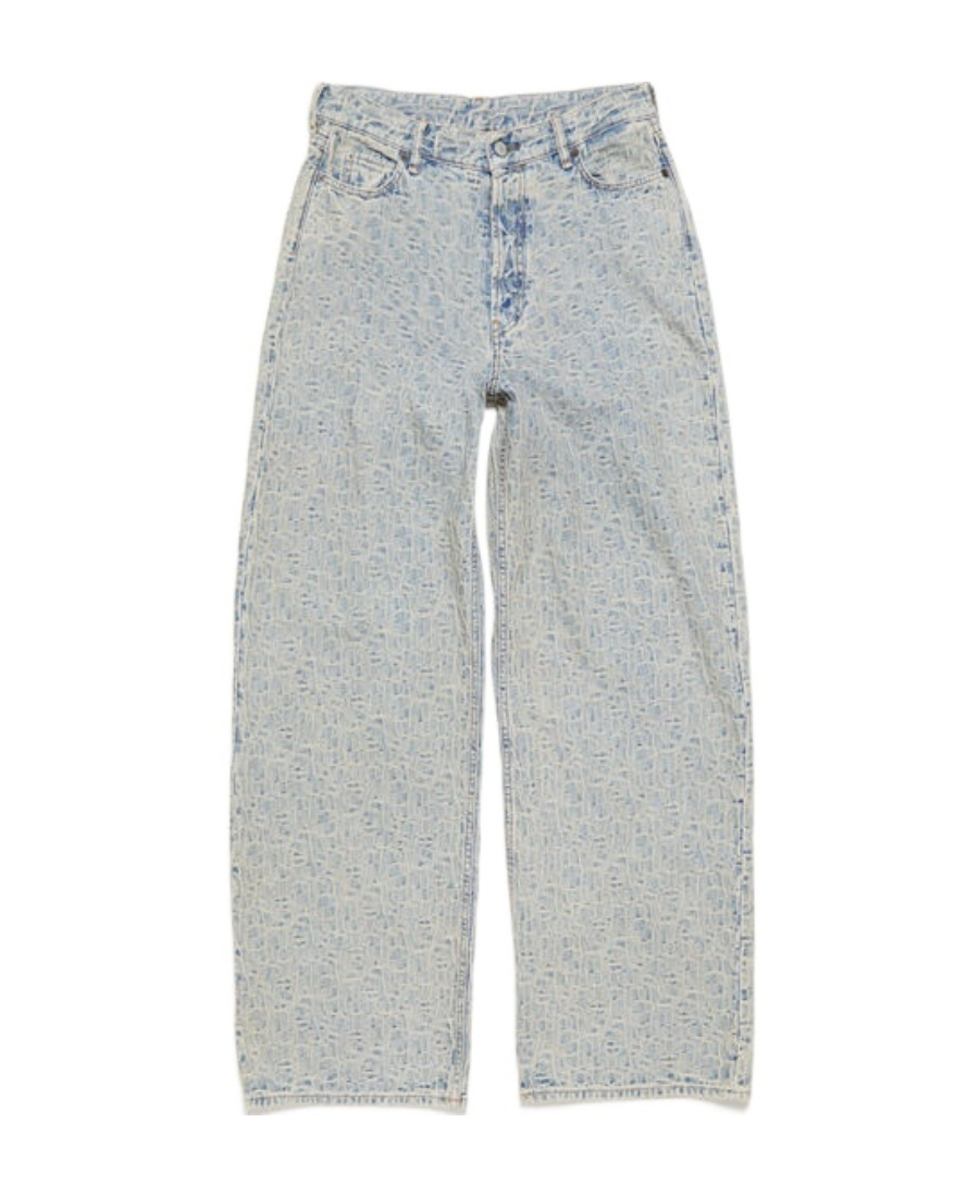 Acne Studios Letter Combination Denim Trousers In Gray