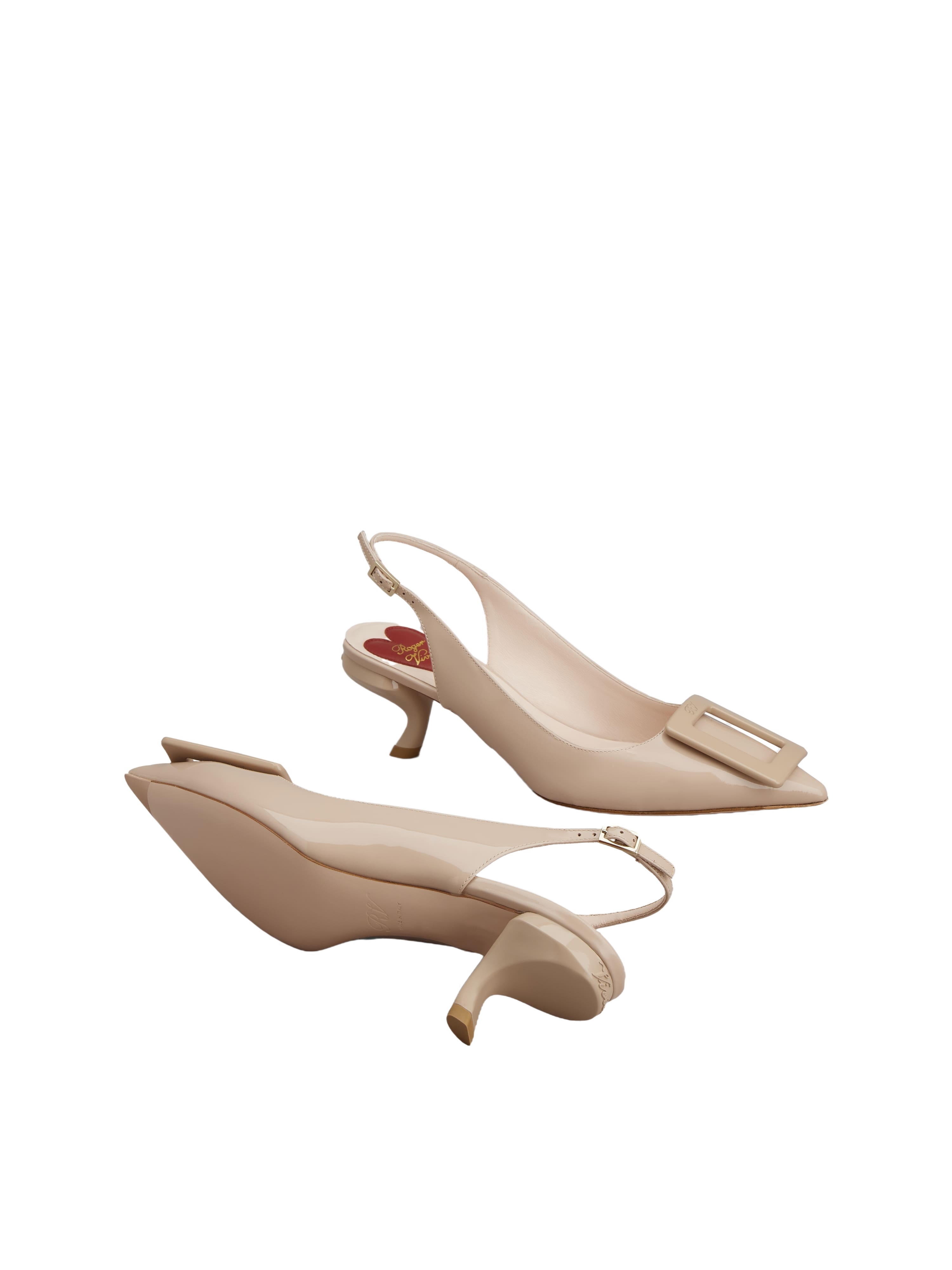 Roger Vivier Virgule Lacquered Buckle Slingback Pumps In Nude