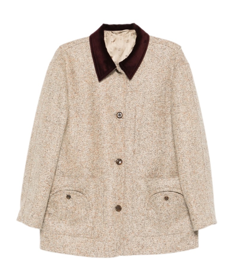 Blazé Milano Clelia Corduroy-collar Wool Jacket In Neutral