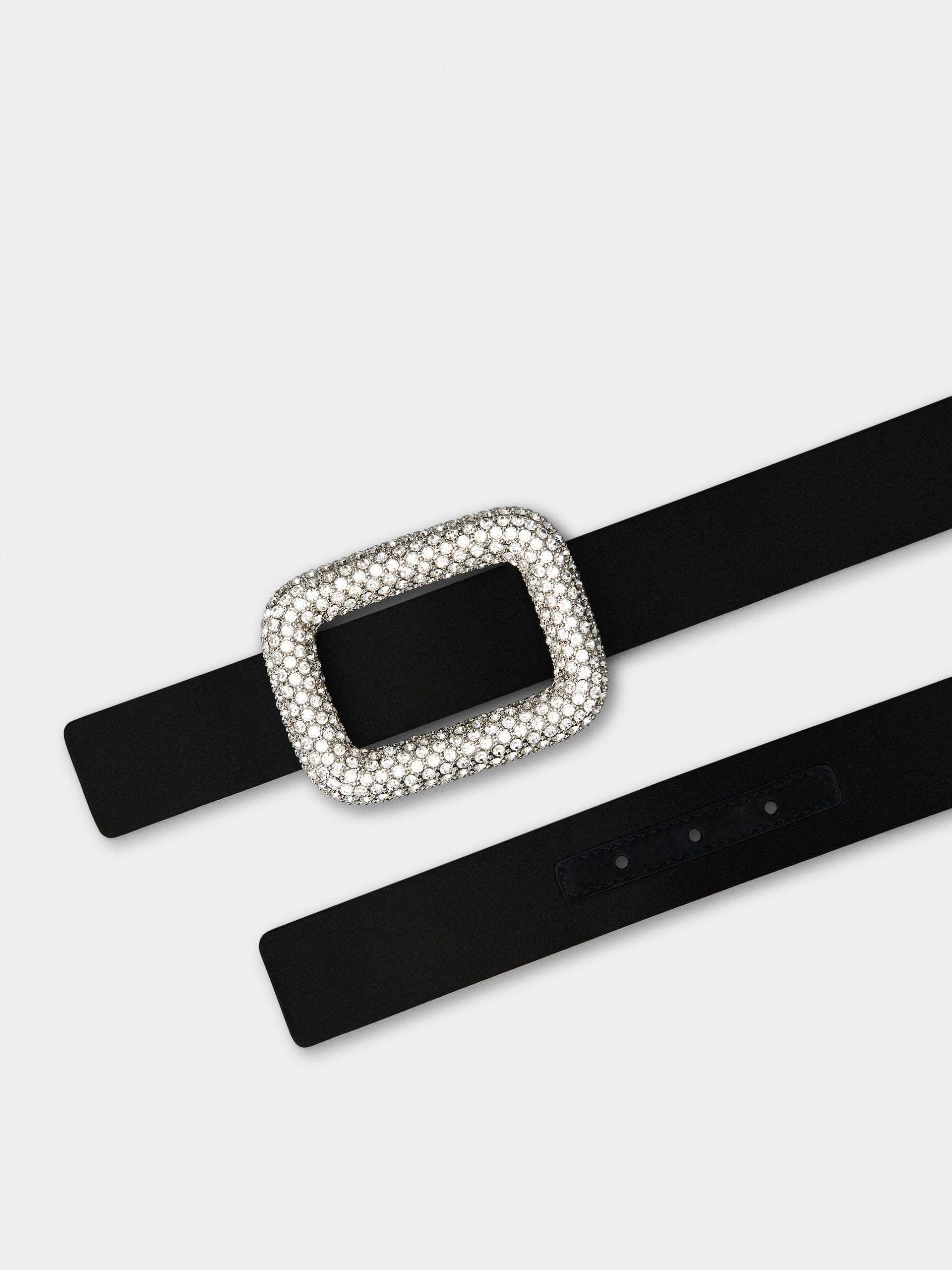 Roger Vivier Crystal Buckle Detail Belt In Black