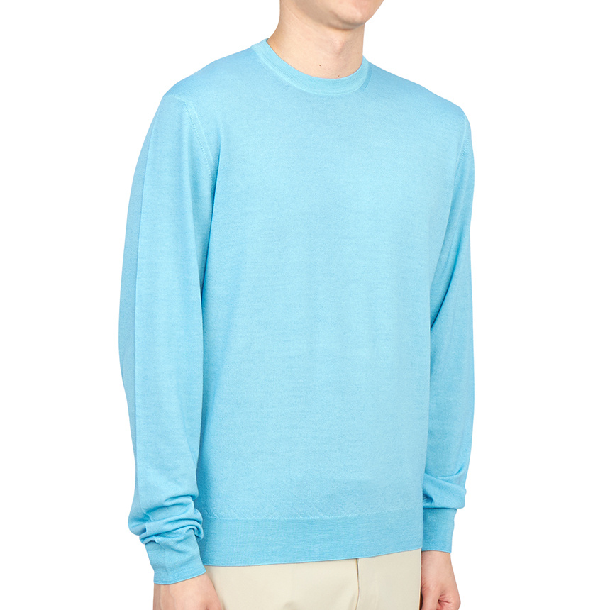 Drumohr Man Sweater Sky Blue Size 42 Super 140s Wool In Blue