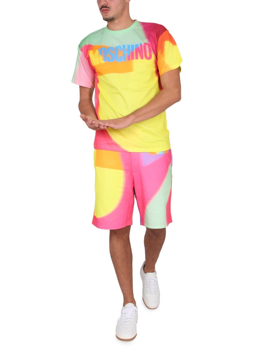 Moschino Multi Rainbow Print Cotton Sweat Shorts In Pink