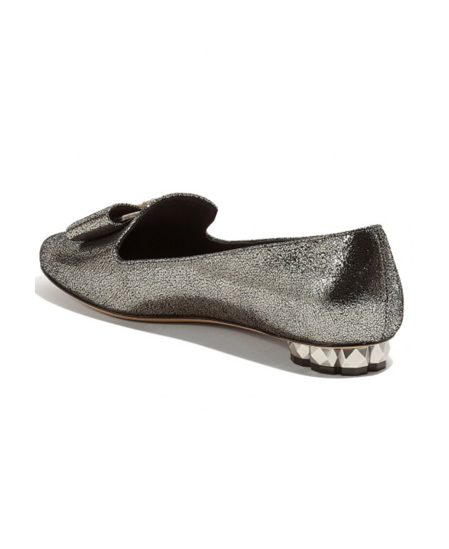 Ferragamo Geometric Heel Loafers In Gray