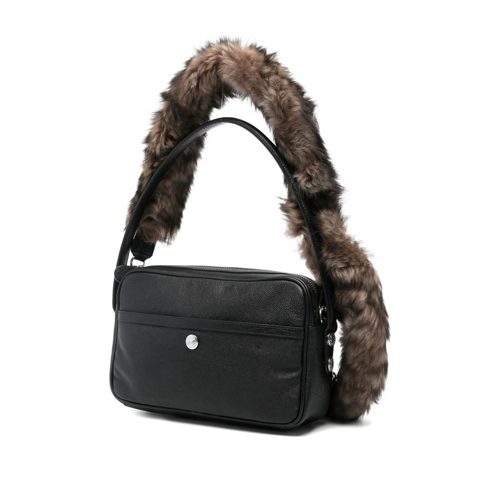 Acne Studios Small Shearling-trimmed Leather Shoulder Bag In Black