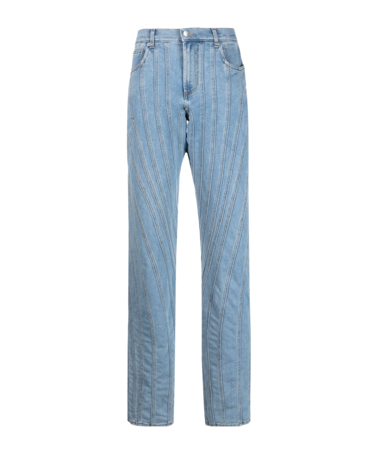 Mugler Seam-embellished Straight-leg High-rise Stretch-denim Jeans In Blue