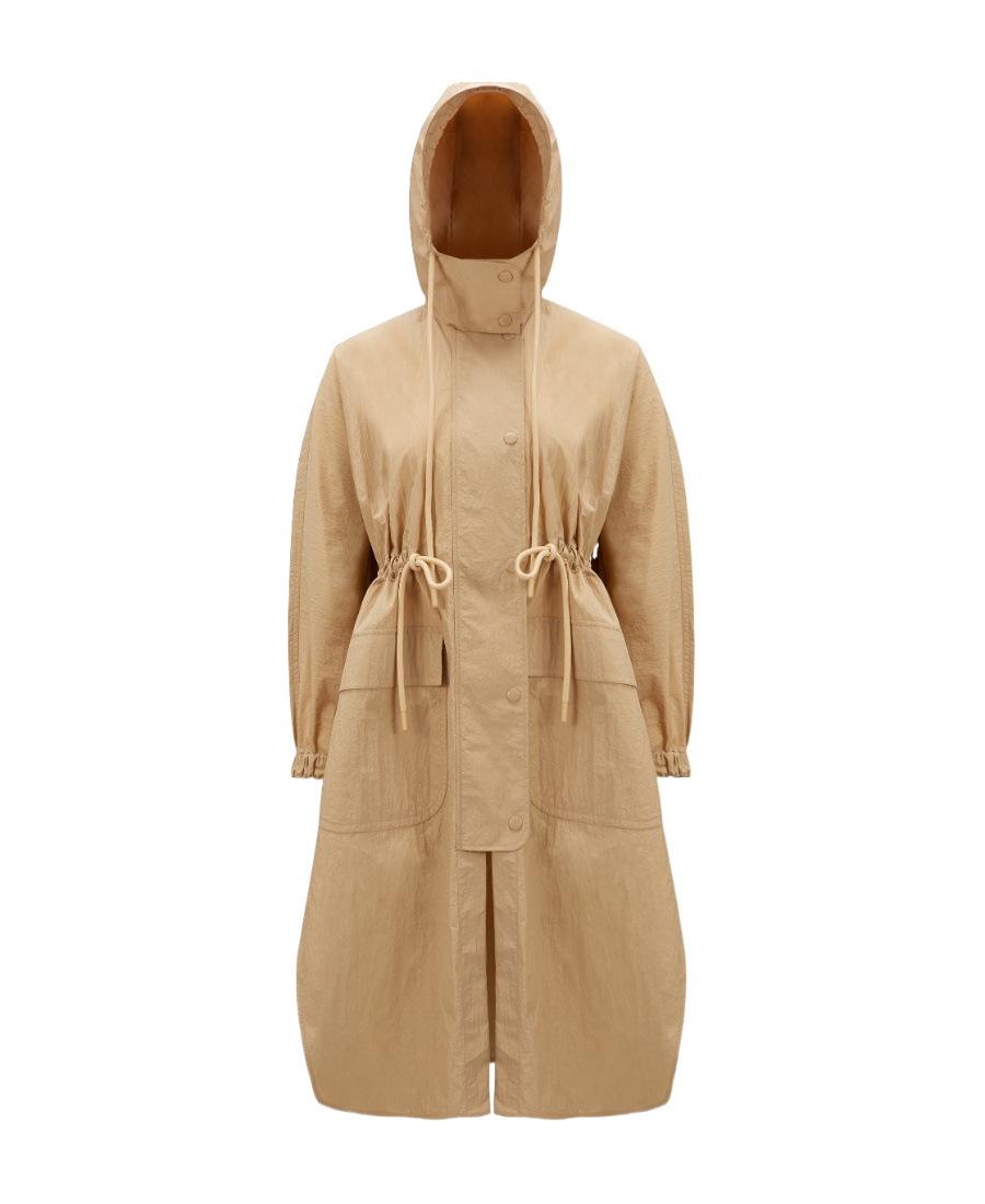 Moncler Drawstring-waist Hooded Coat In Nude