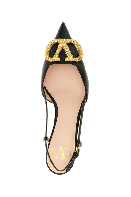 Valentino Crystal Buckle Pointed Toe Stiletto Pumps In Black