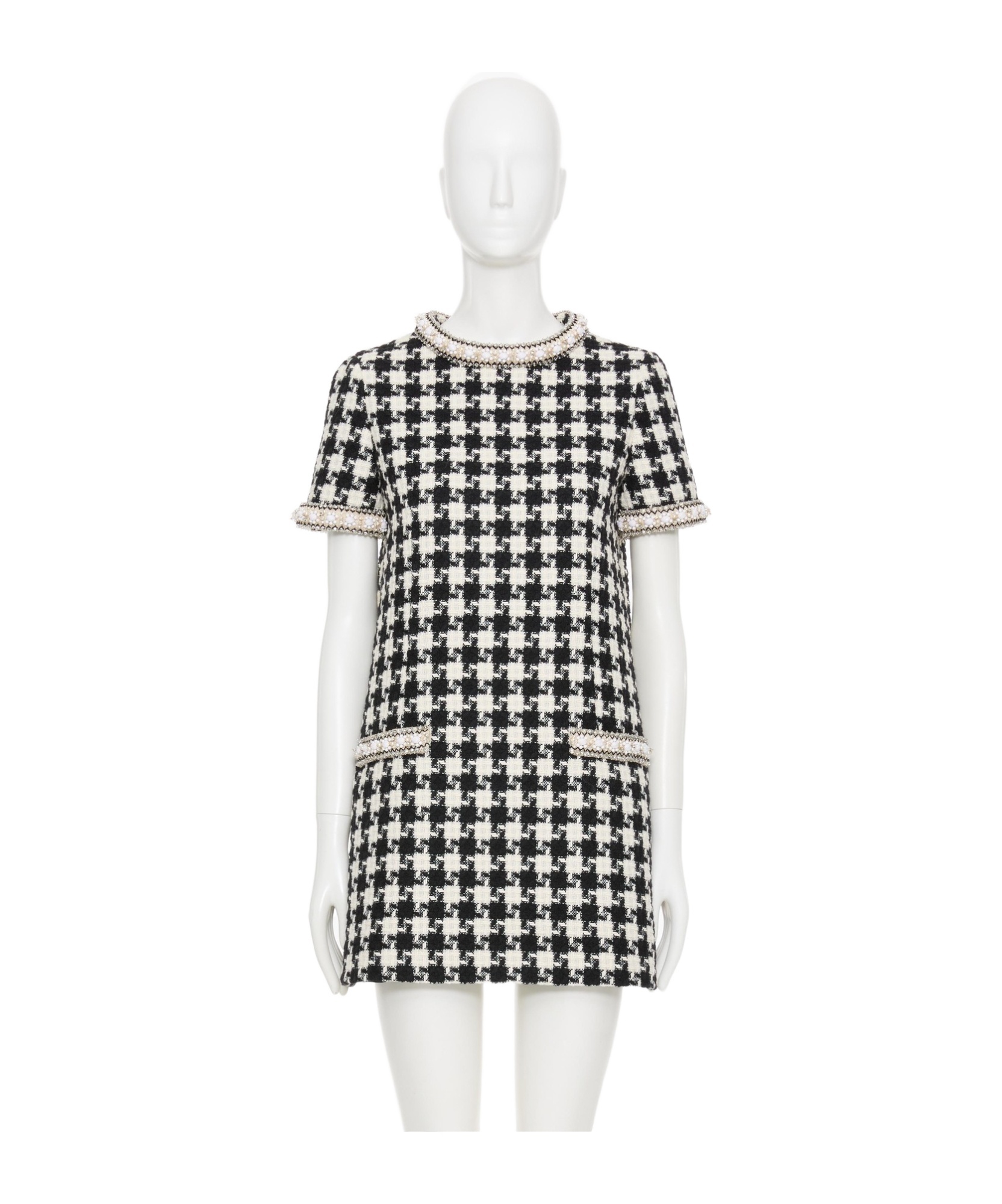 Valentino Garavani Embroidered Damier Light Tweed Short Dress In White