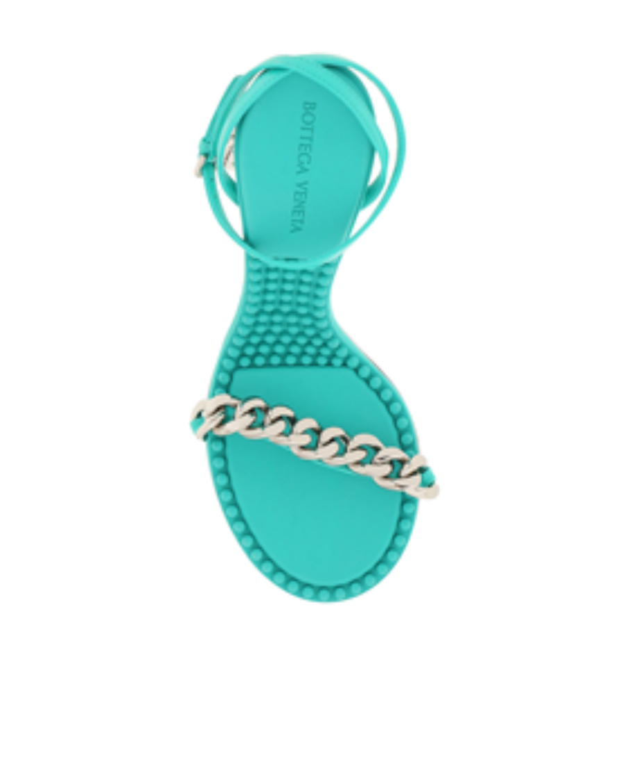 Bottega Veneta Leather Sandali With Chain Detail And Statement Charm In Green