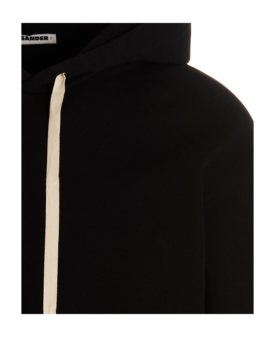 Jil Sander Logo Patch Hoodie In Black Cotton In Black