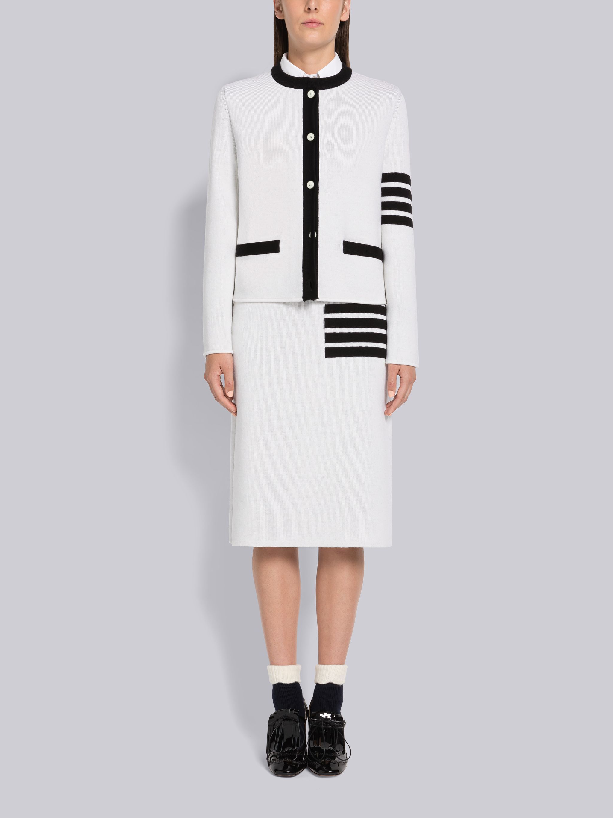 Thom Browne 4-bar Knitted Midi Skirt In White