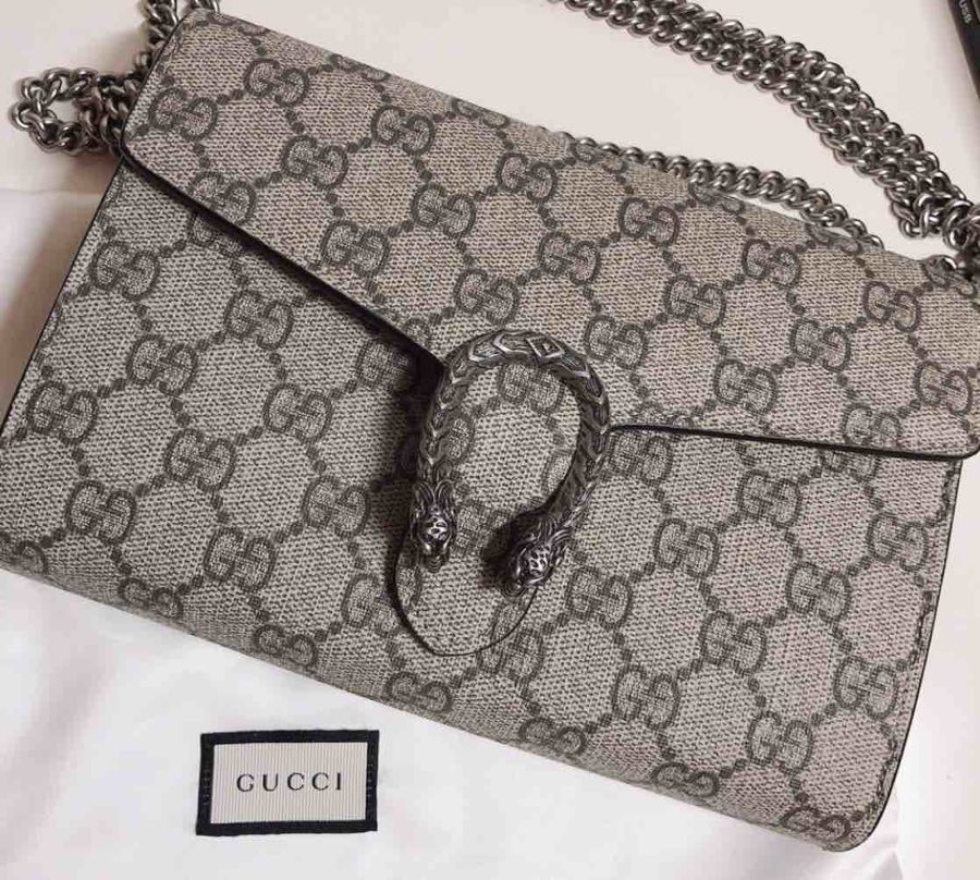 Gucci Dionysus Gg Supreme Canvas Wallet On Chain In Nude