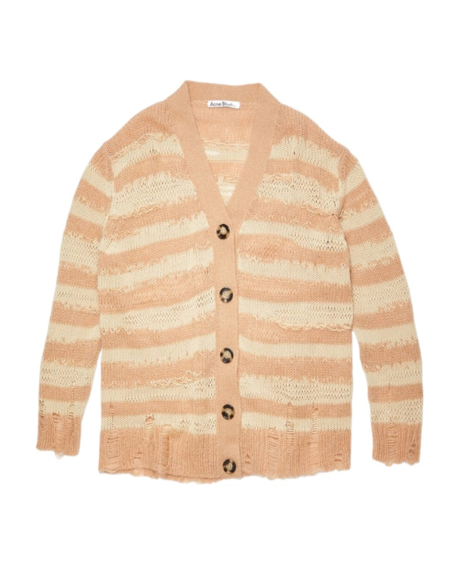 Acne Studios Distressed Stripe Cardigan In Nude