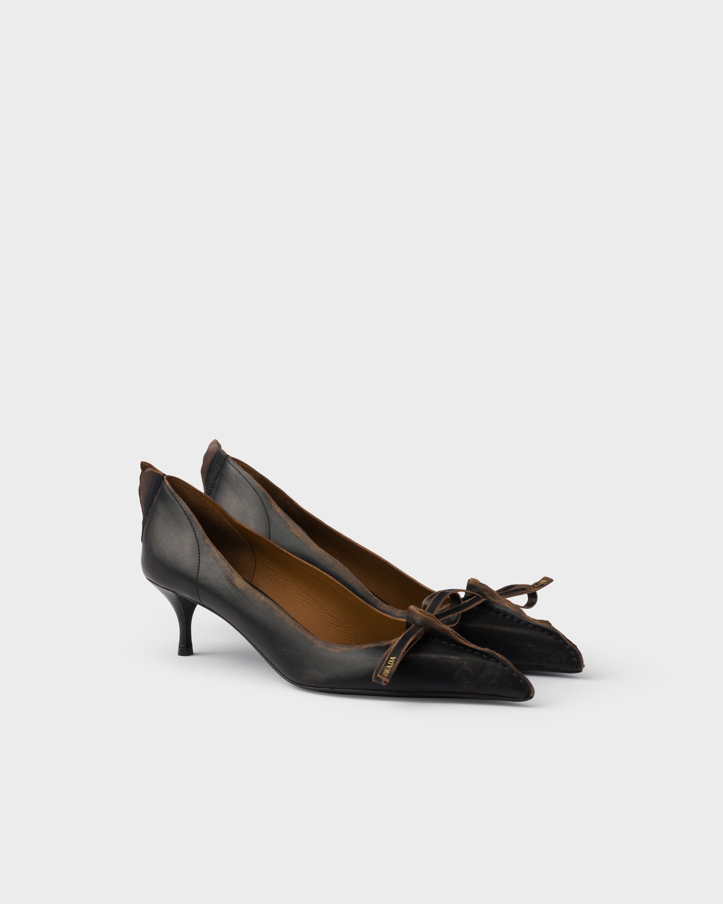 Prada Pointed Toe Kitten Heel Bow Pumps In Black