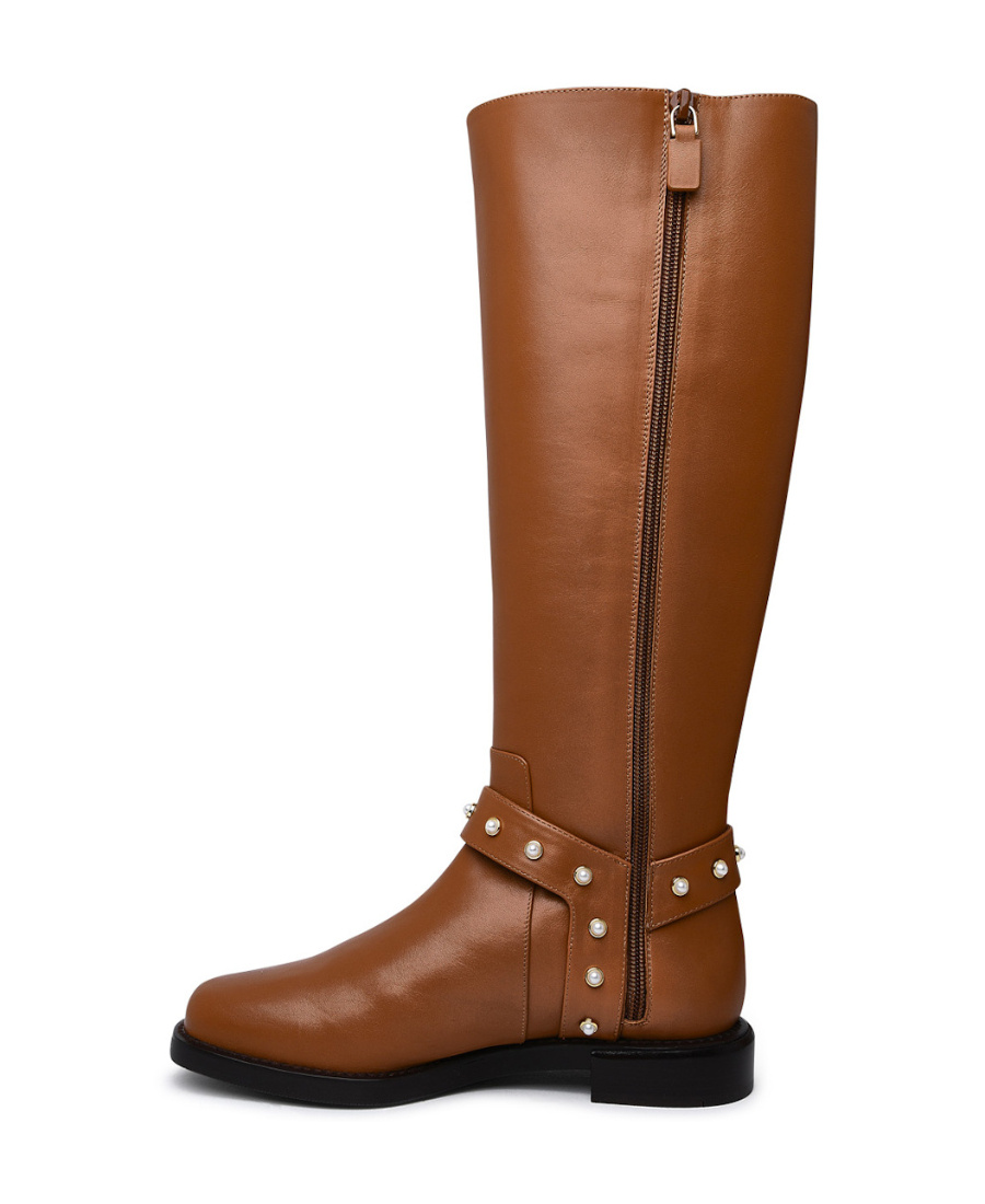 Stuart Weitzman Leather Pearl Moto Boots In Brown
