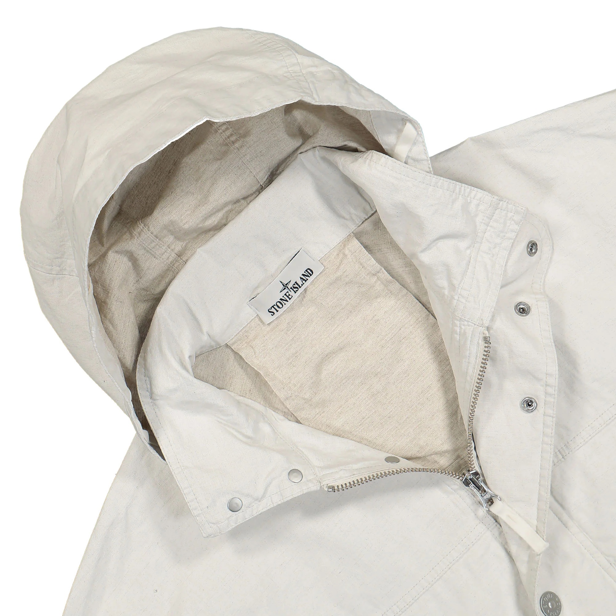 Stone Island White Jacket With Buttons And Hood In White