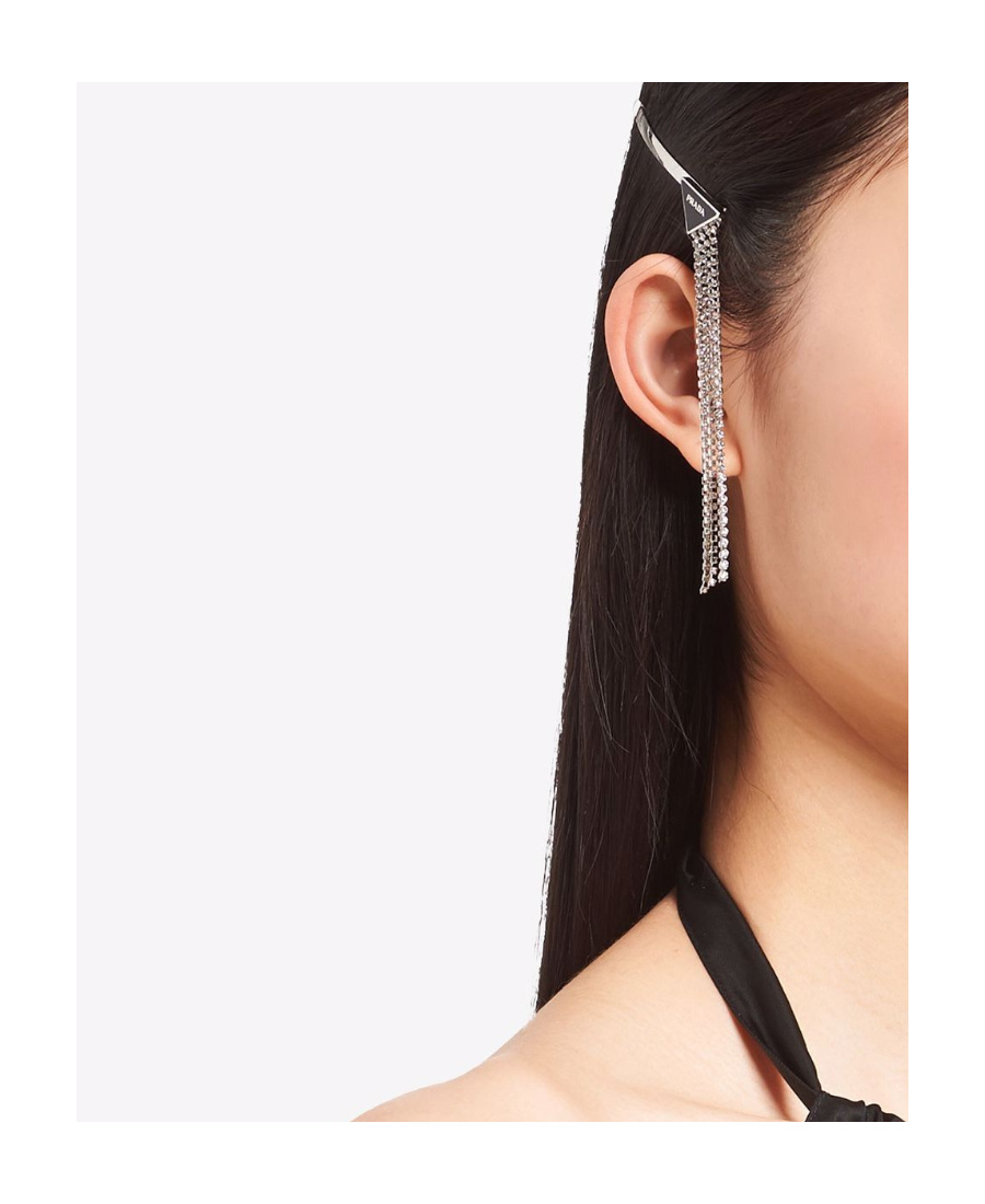 Prada Rhinestone-embellished Triangle Logo Hairpin Set In White