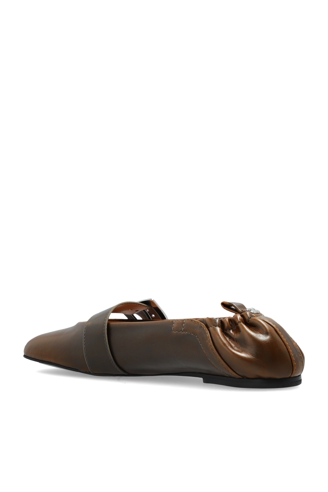 Ganni Dark-olive Buckle Strap Ballerinas