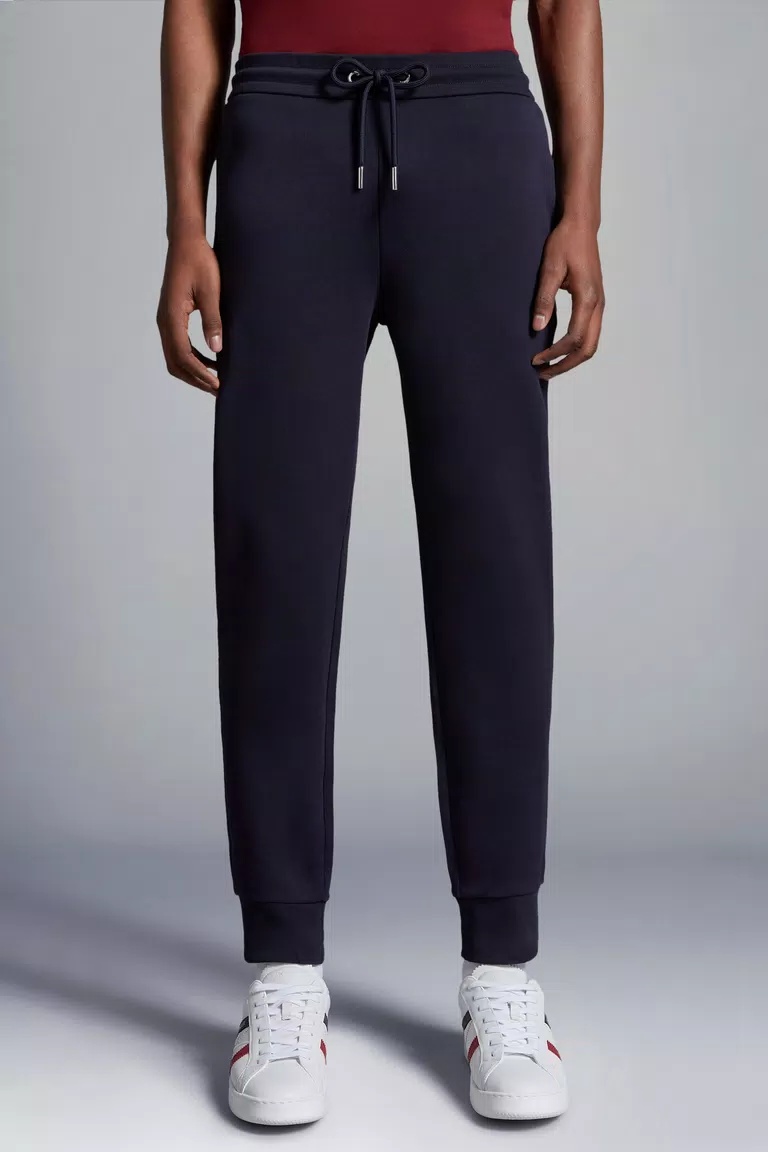Moncler Tricolour Trimmed Cotton Trackpants In Blue