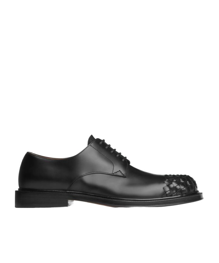 Bottega Veneta Leather Intrecciato-toe James Oxford Shoes In Black