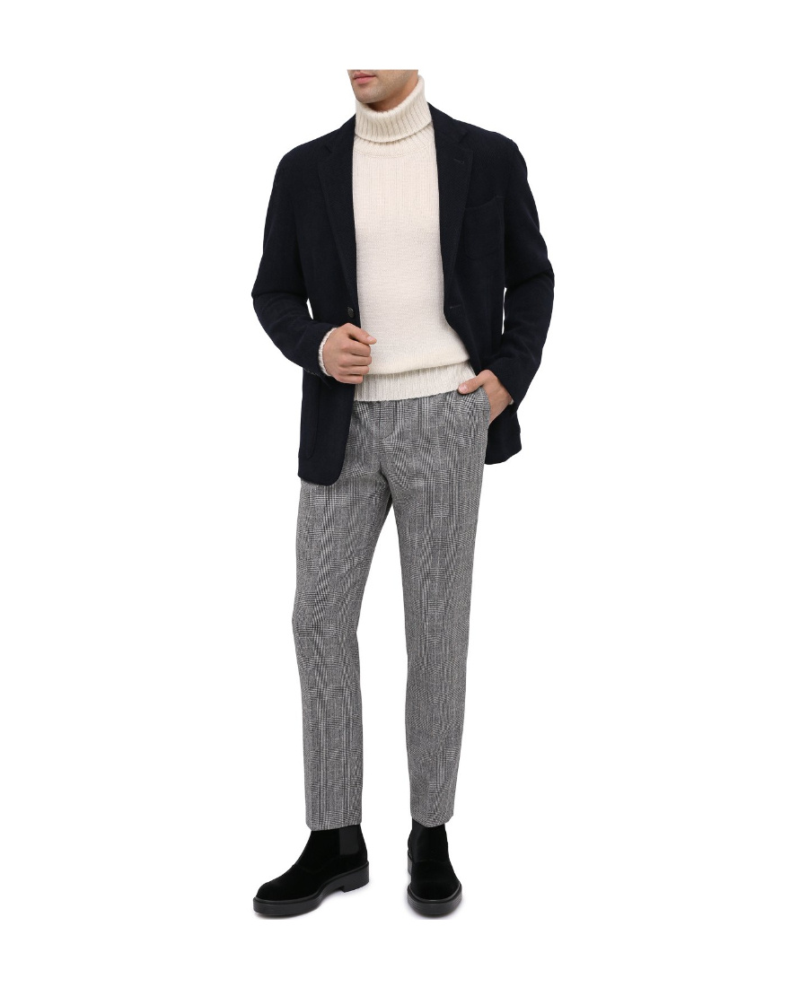 Giorgio Armani Herringbone Single-breasted Blazer In Black
