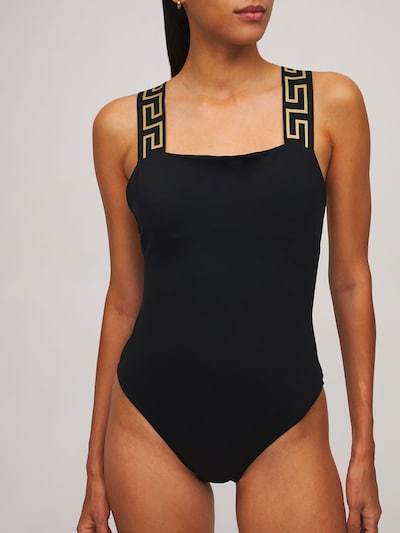 Versace Open Back Swimsuit With Signature Greca Detailing