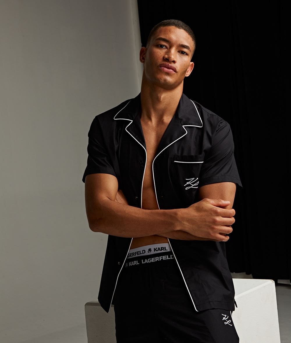 Karl Lagerfeld Short-sleeved Rolling Pajamas In Black