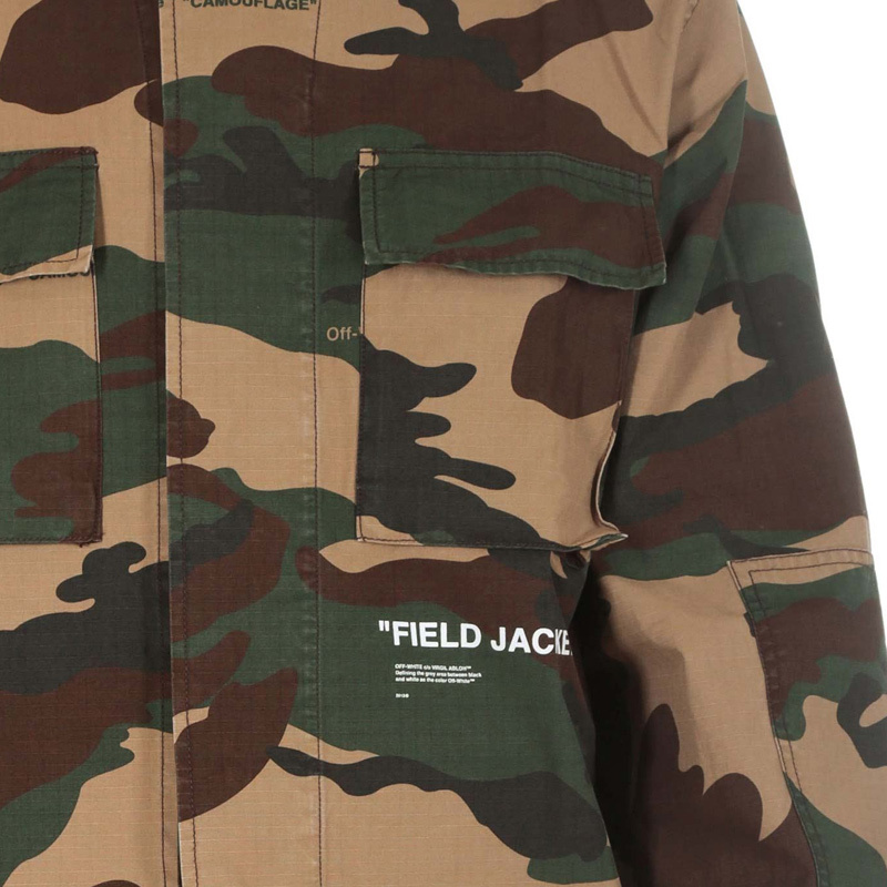 Off-white Camouflage Multiple Pockets Yellow Cargo Jacket Camouflage In Green