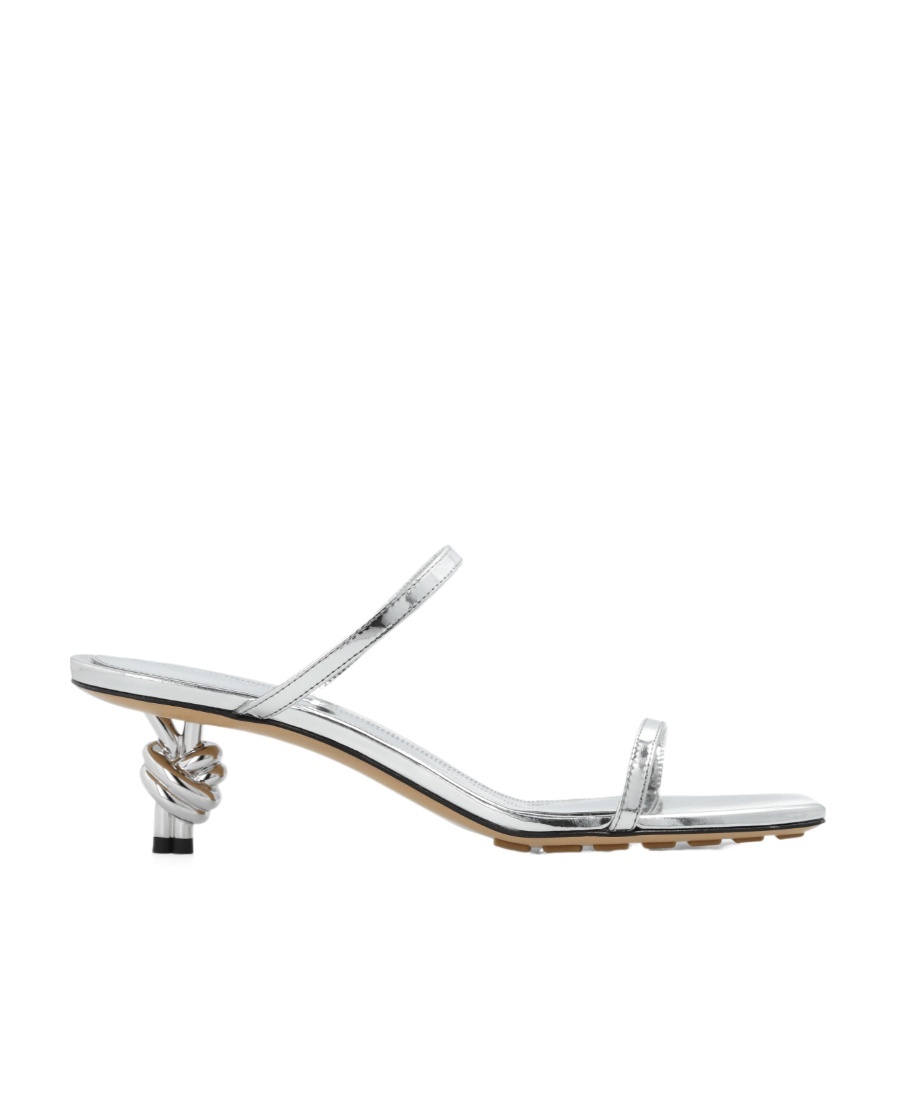 Bottega Veneta Lamè Leather Knot Sandals With Design Heel 4cm In Gray