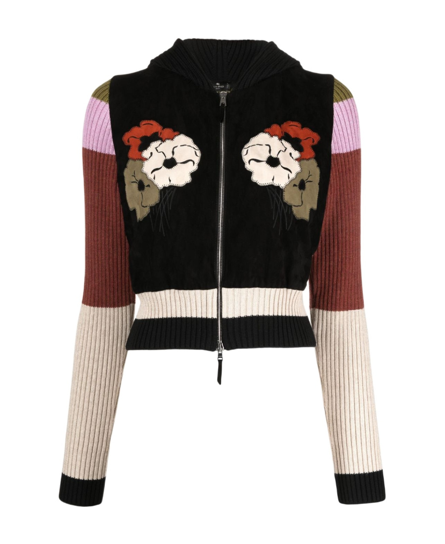 Etro Hooded Wool Zip-up Cardigan In Black