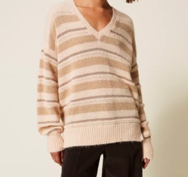 Twinset Striped V-neck Sweater In Brown