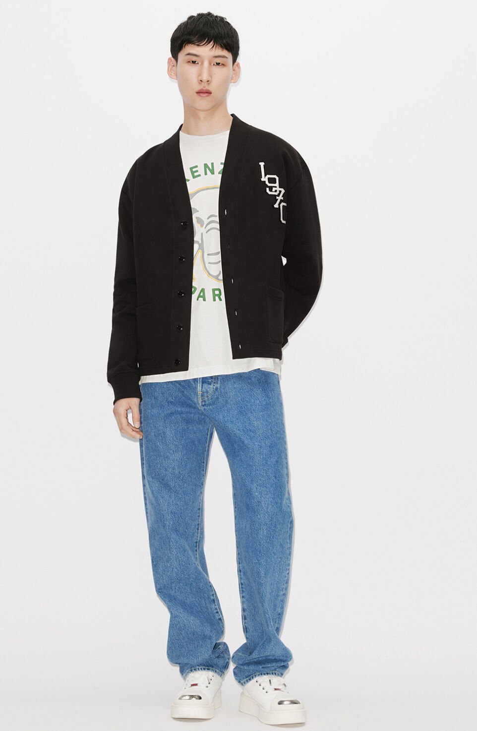 Kenzo Long-sleeved Knitted Cardigan In Black