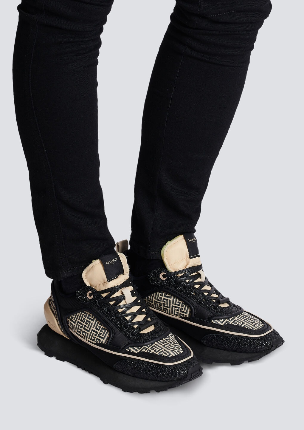Balmain Monogram Panelled Sneakers In Black