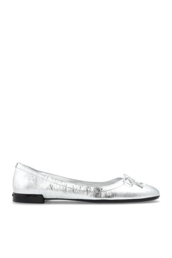Jimmy Choo Scarlett Lace-up Bow Ballerina Flats In Silver