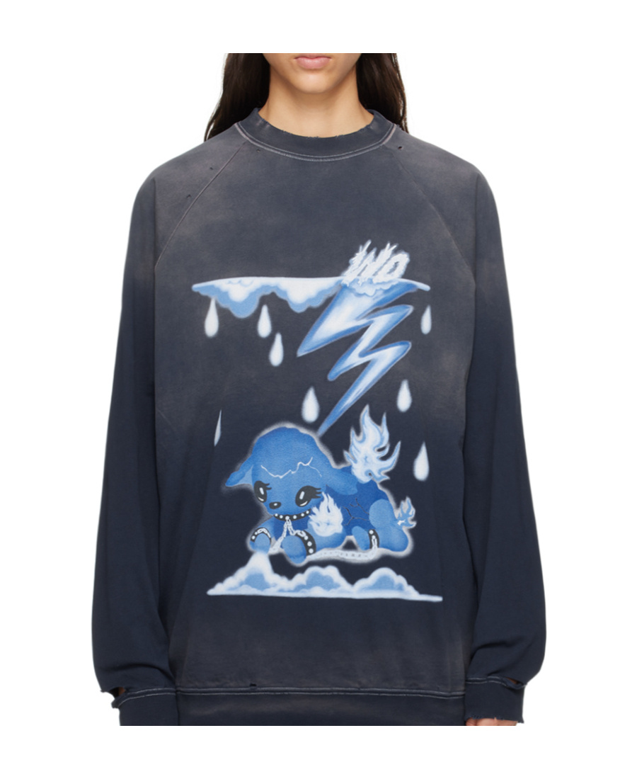 We11 Done Round-neck Long-sleeved Hoodie In Blue