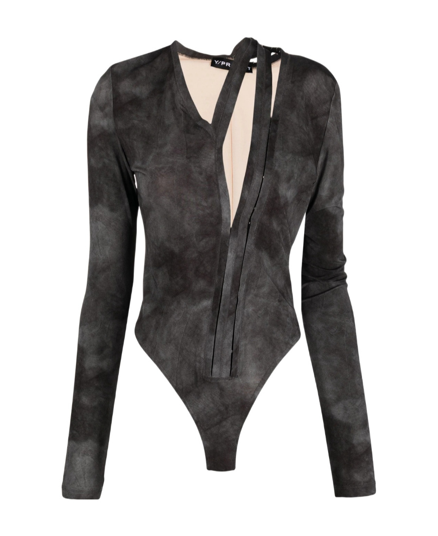 Y/project V-neck Cut-out Bodysuit In Black