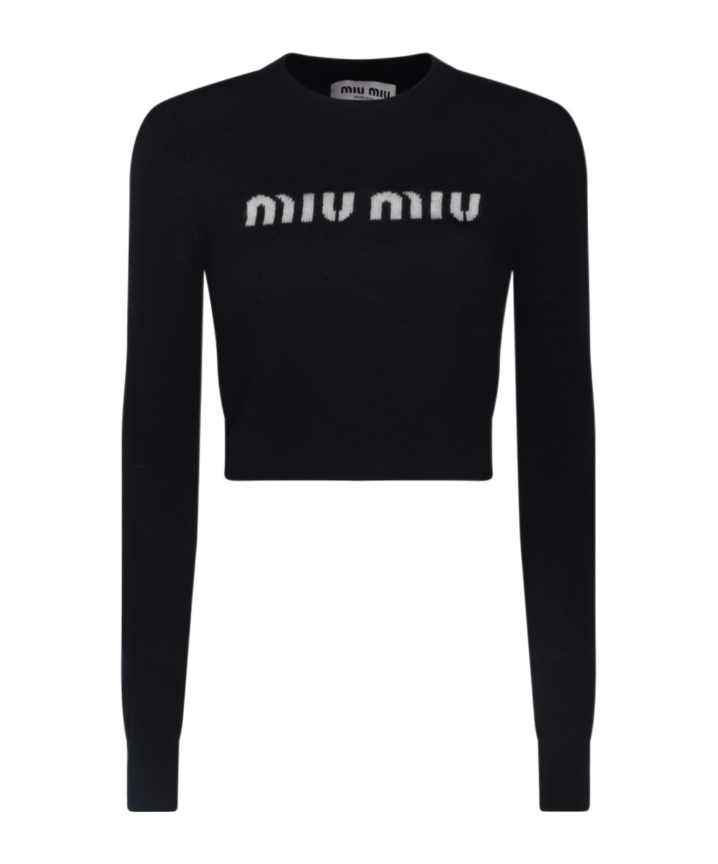 MIU MIU MIU MIU LOGO INTARSIA CREWNECK KNITTED JUMPER