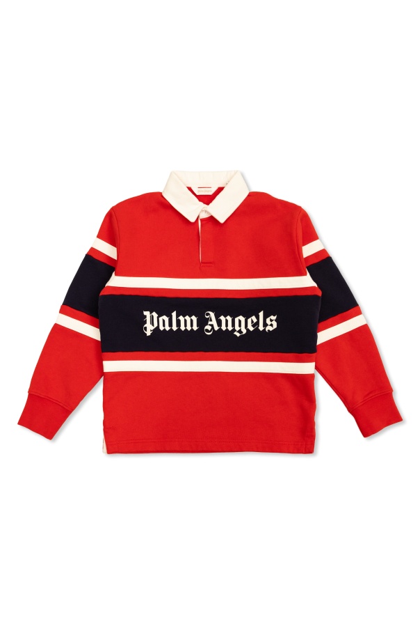 Palm Angels Stripe-print Long-sleeve Polo Shirt In Red