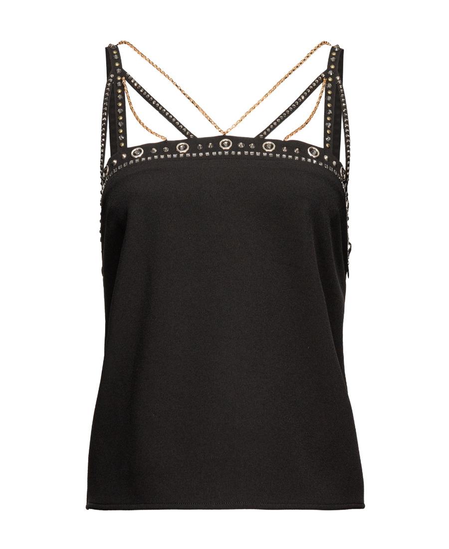 Pinko Crystal-embellished Chain Vest Top In Gray