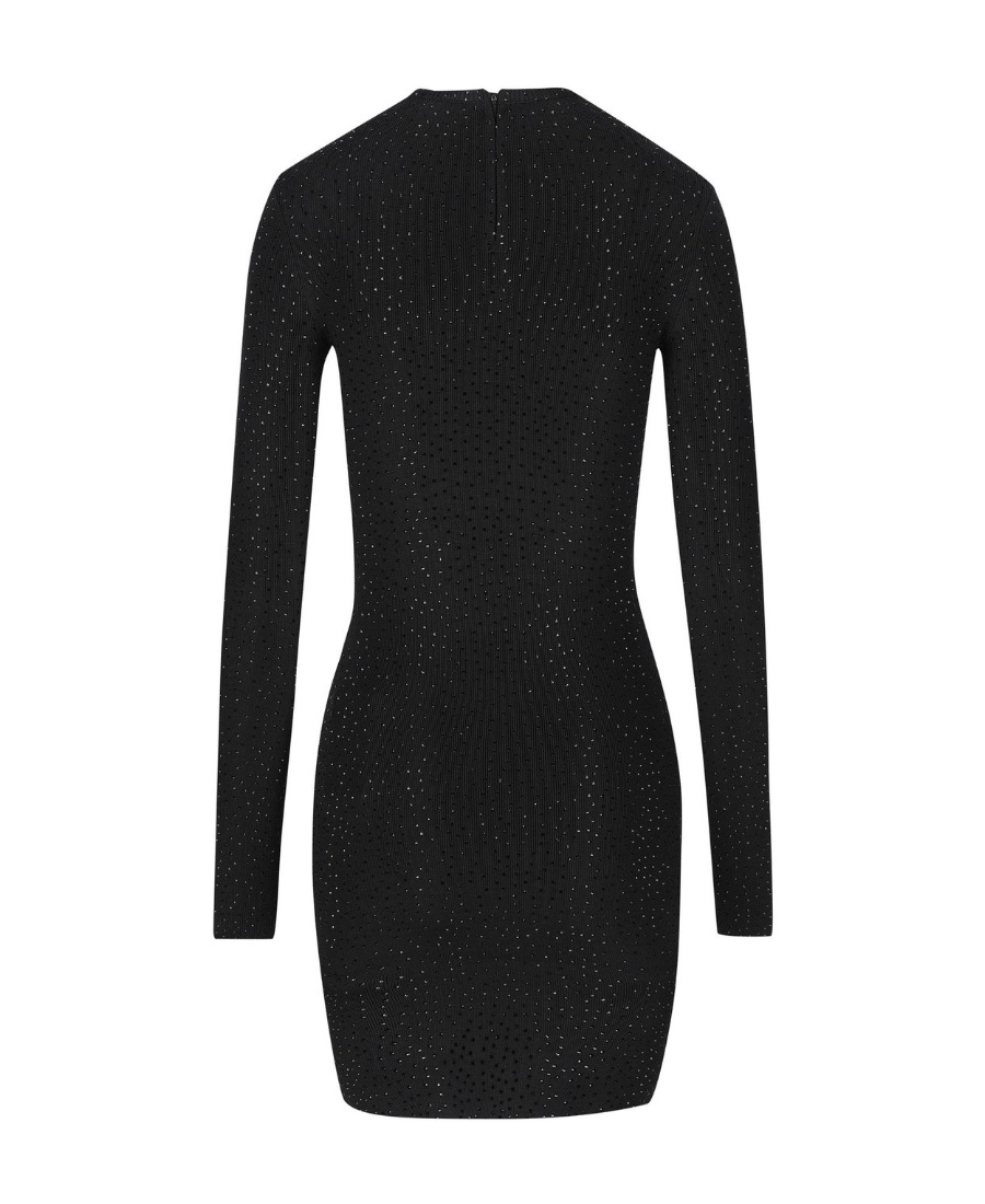Shop Balenciaga Crystal-embellished Pointelle-knit Minidress In Black