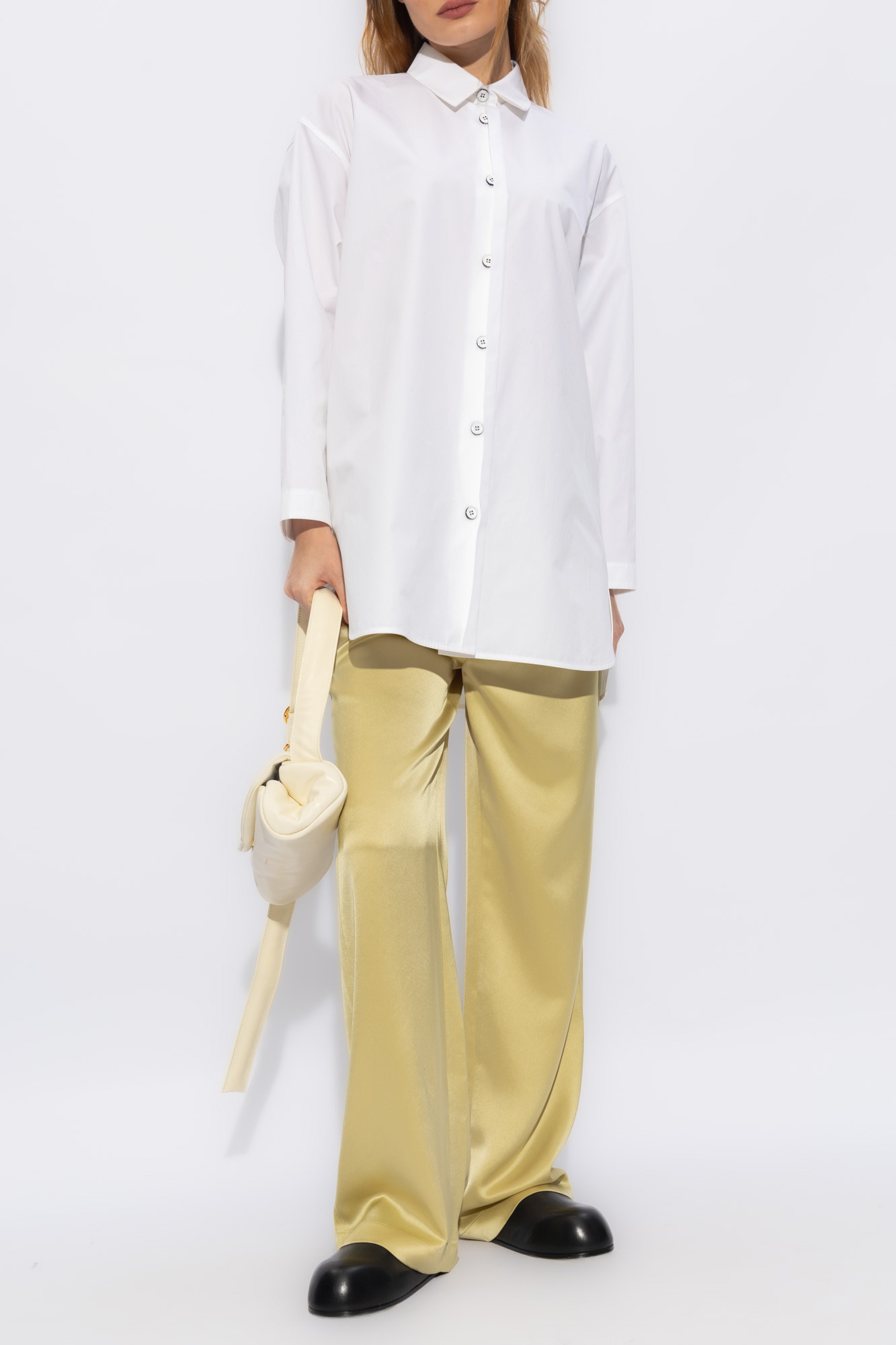Shop Jil Sander Split-cuffs Poplin Cotton Shirt In White