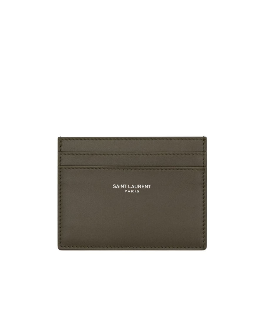 Saint Laurent Leather Logo Card Holder In Brown