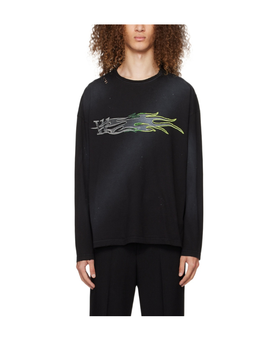 We11 Done Motif-embroidered Cotton Sweatshirt In Black
