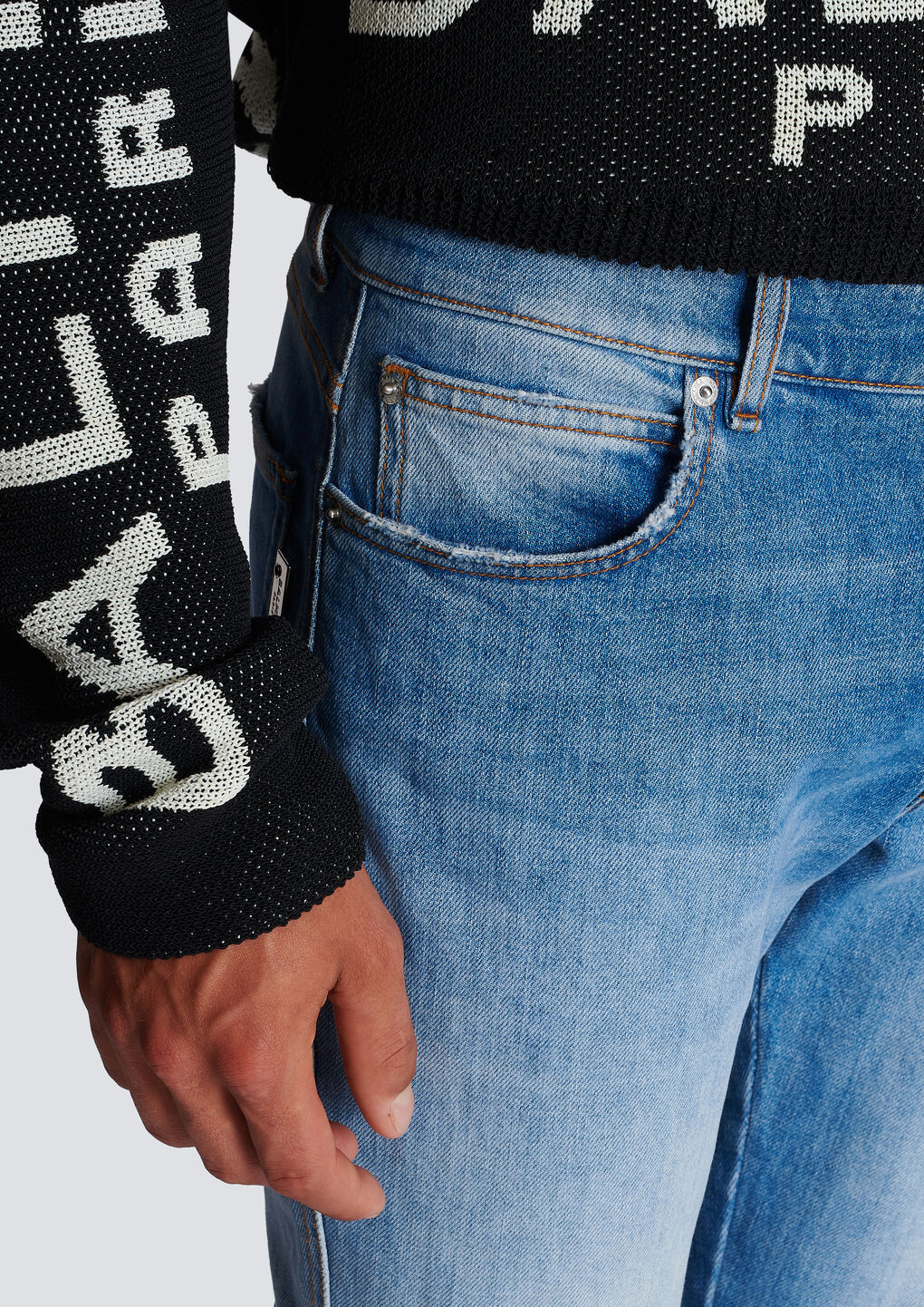 Shop Balmain Slim-fit Cotton Jeans In Blue