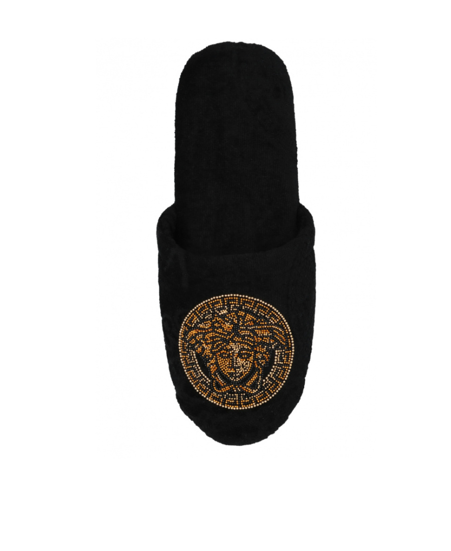 Versace Medusa Studded Slippers In Black