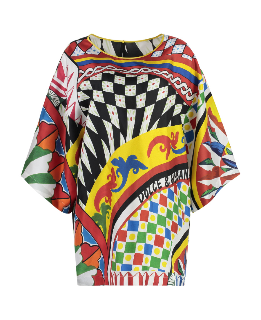 Dolce & Gabbana Silk Blouse Carretto Print In Multicolor