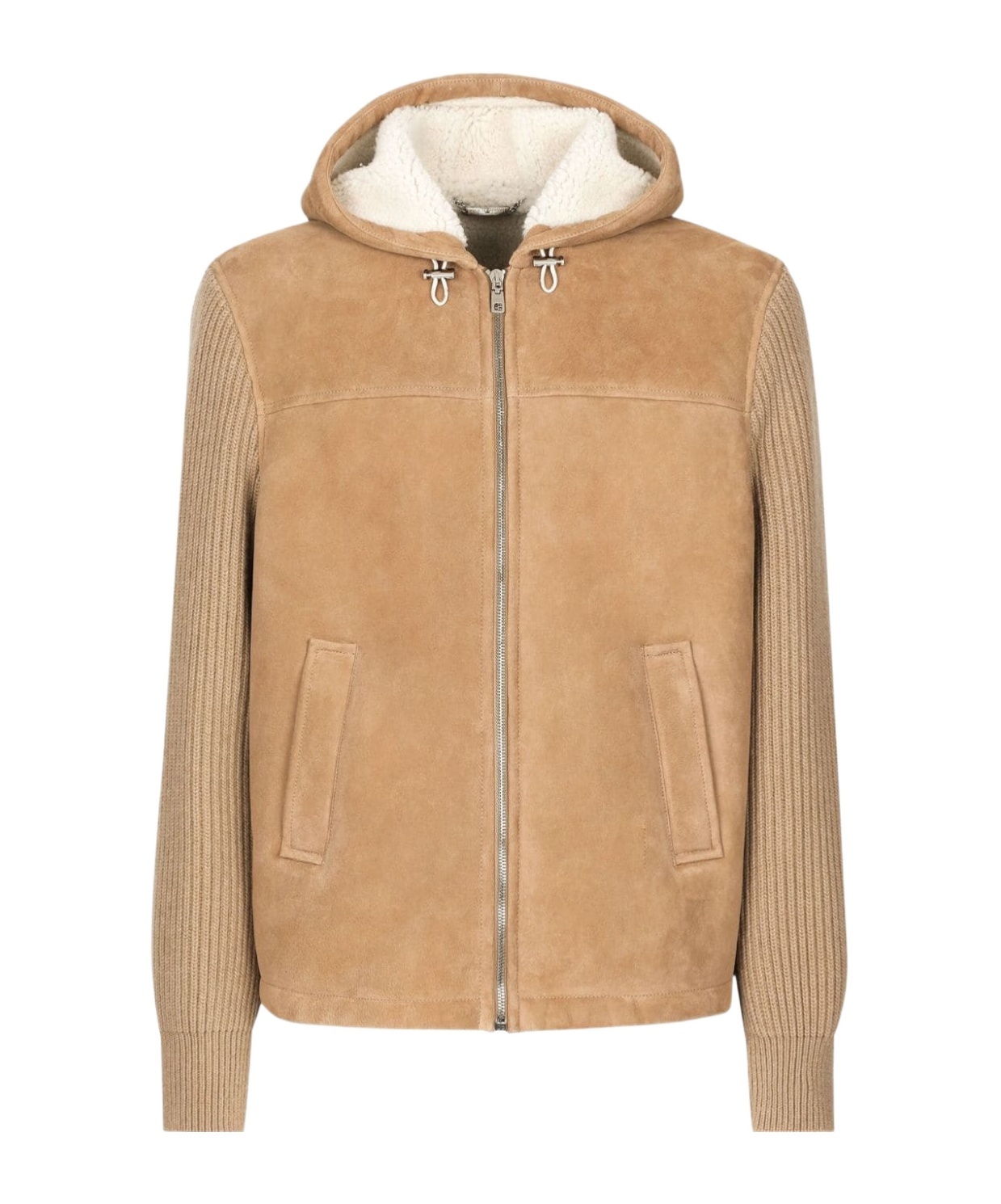 Dolce & Gabbana Sheepskin Jacket With Knit Inserts And Hood In Nude