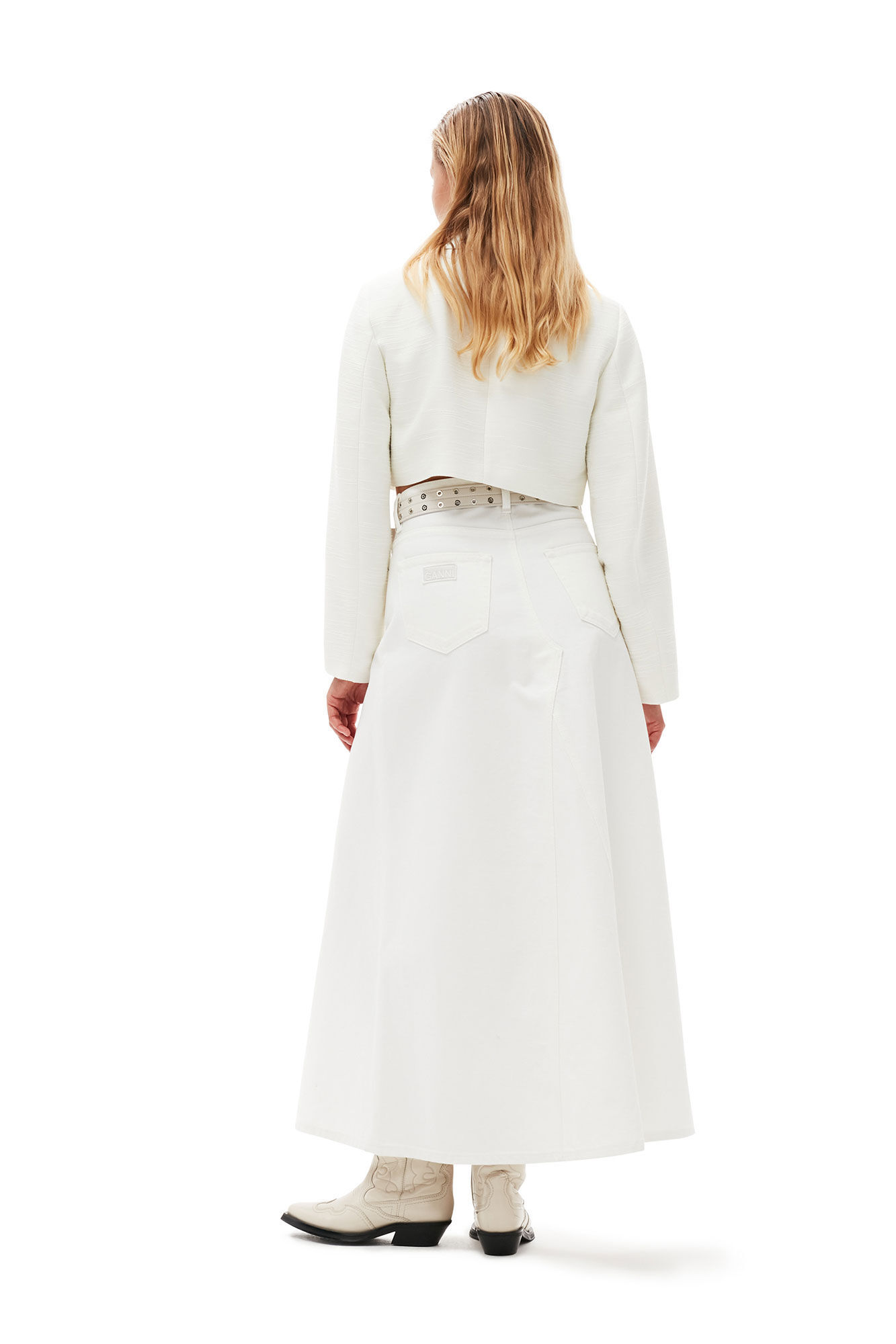 Ganni Double-fly Denim Maxi Skirt In White