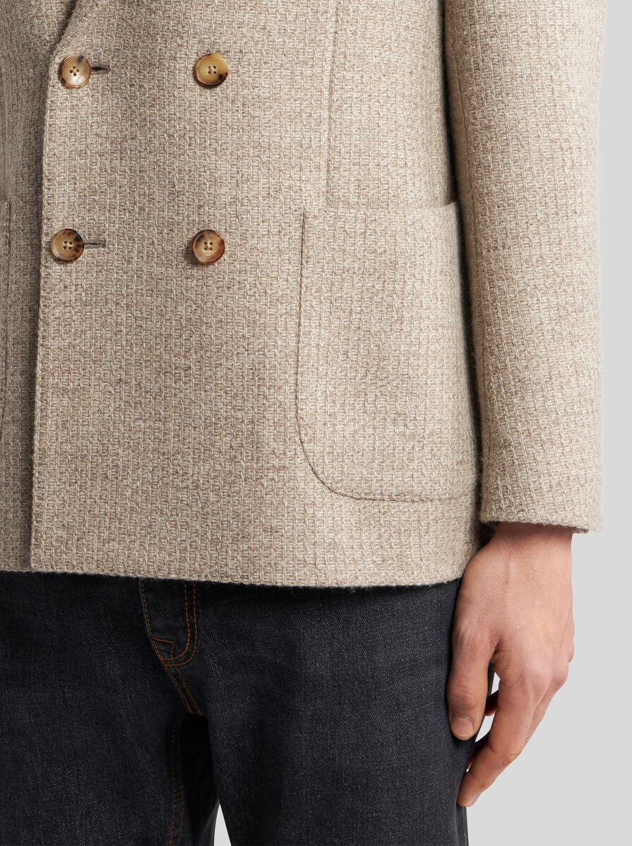 Etro Double Breasted Wool Blazer In Nude