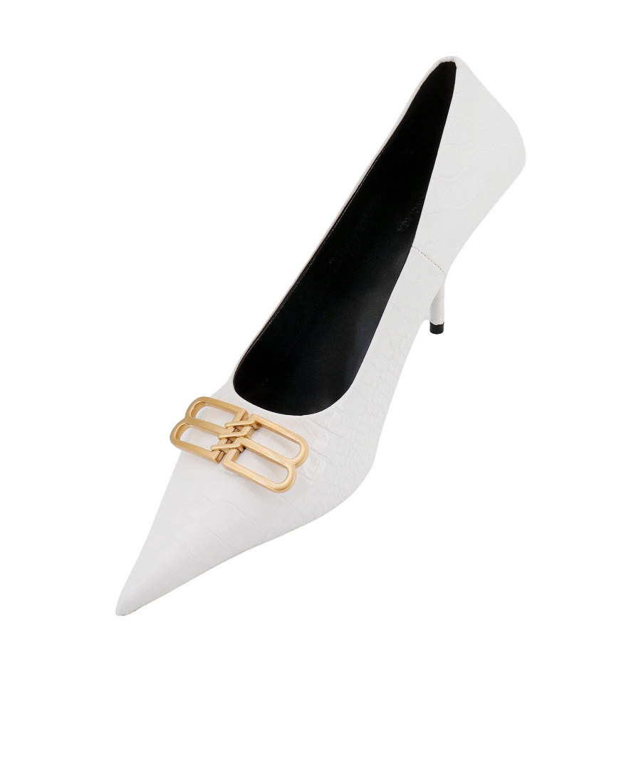 Balenciaga Bb Logo Plaque Pointed Toe Pumps In White
